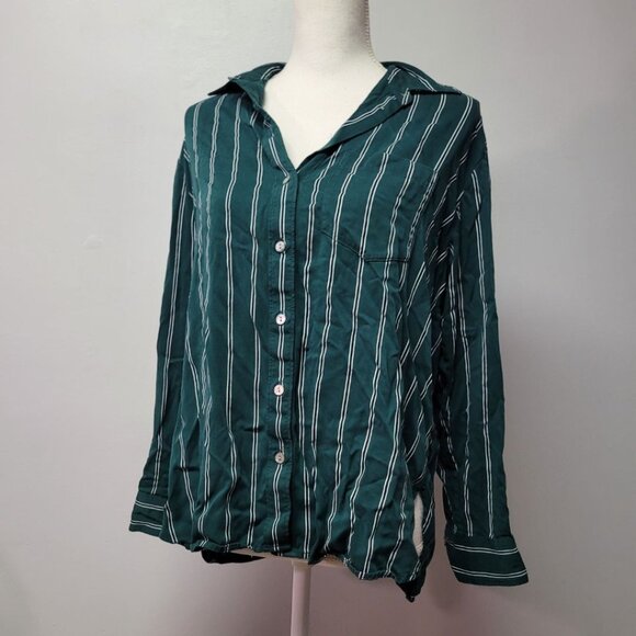 Madewell Stripe Shirt Button Down Green Soft Long Sleeve Top Womens Small Pocket - Picture 10 of 10